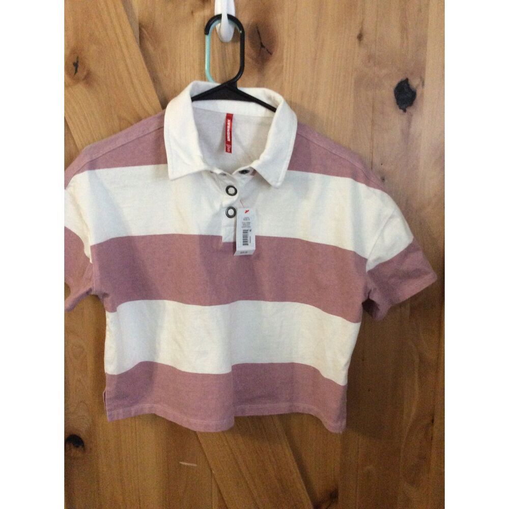 New NWT Unionbay Small Striped Collar Crop Top Short Sleeve